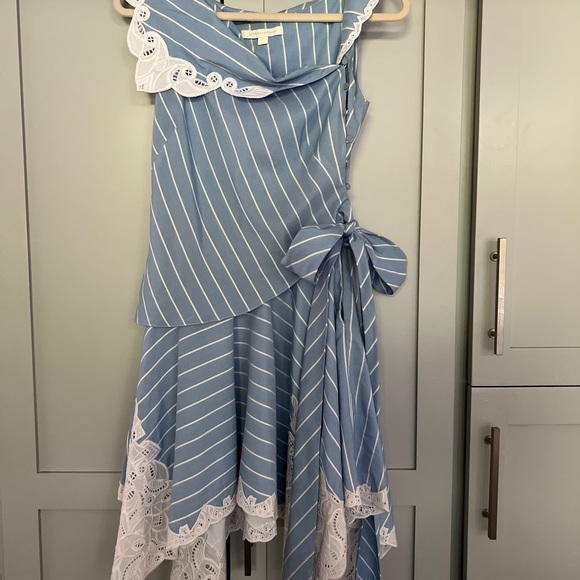 Jonathan Simkhai Blue & White Light Striped Lace-trimmed Casual Dress- size 2 - Picture 6 of 9